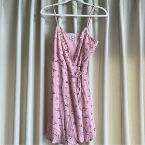 Francesca’s Blue Rain pink floral wrap dress